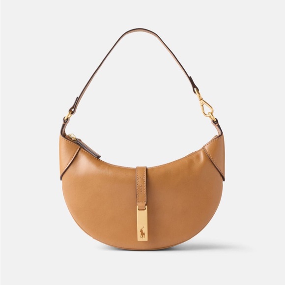 Polo Ralph Lauren Handbags - Polo by Ralph Lauren Camel Leather Crescent Shoulder Bag with Gold Hardware